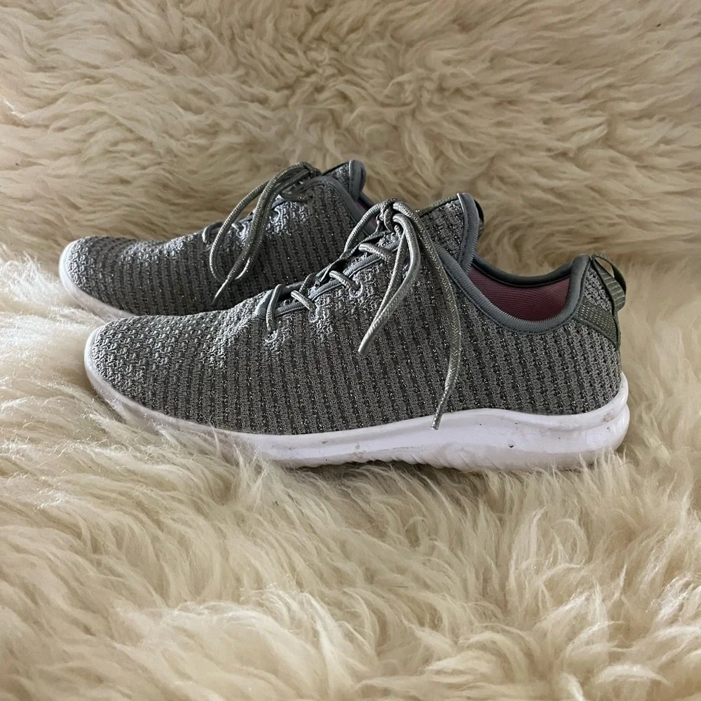 Gray/ Gold Sparkle Fly Knit Sneakers Tennis Shoes